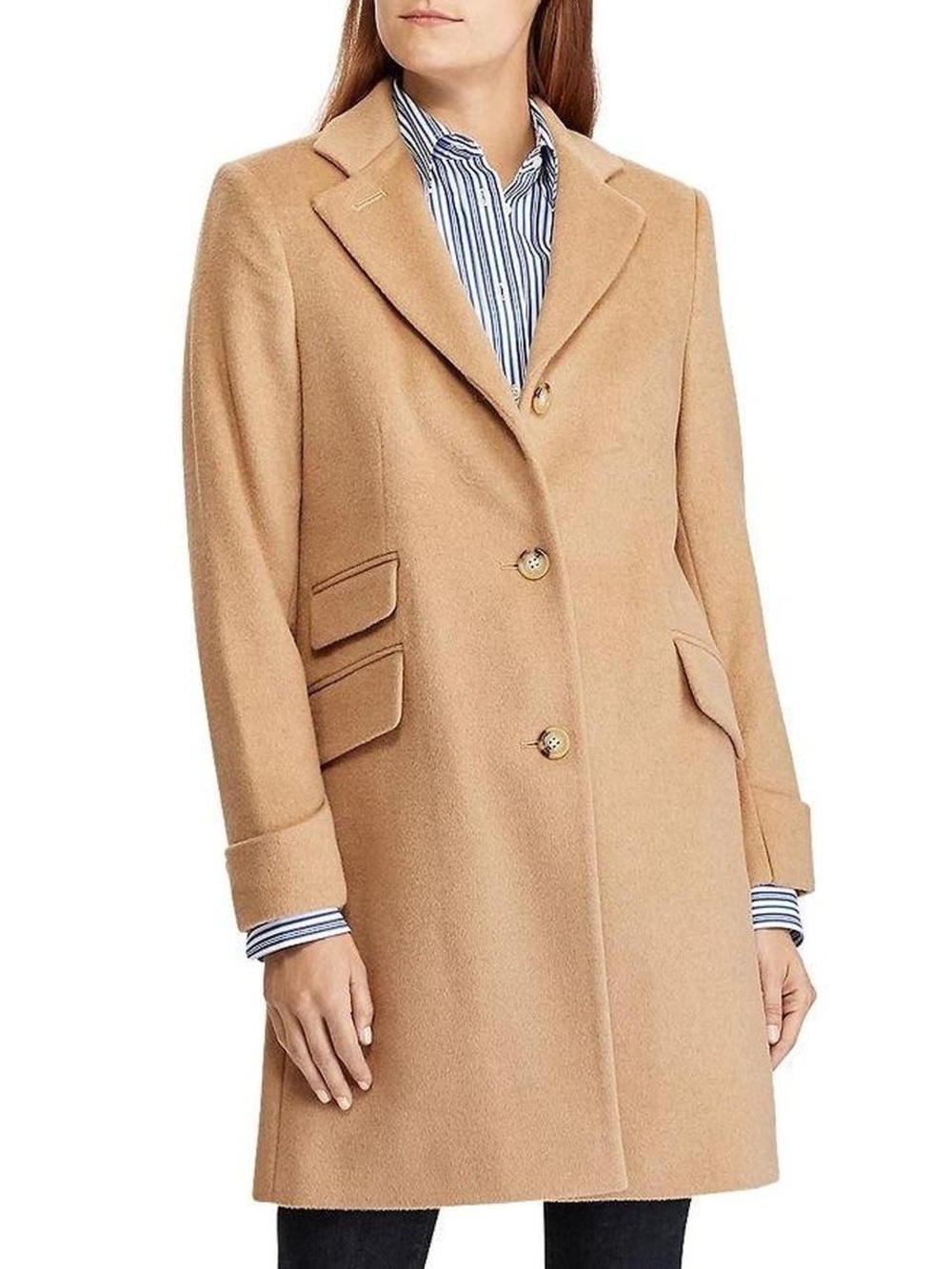 Lauren Ralph Lauren Camel Wool Blend Reefer Coat Size 2 Petite